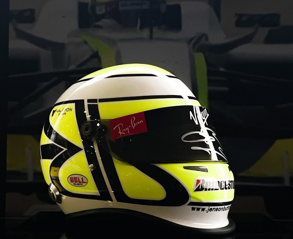 Jenson Button Brawn GP scale helmet signed 2009
