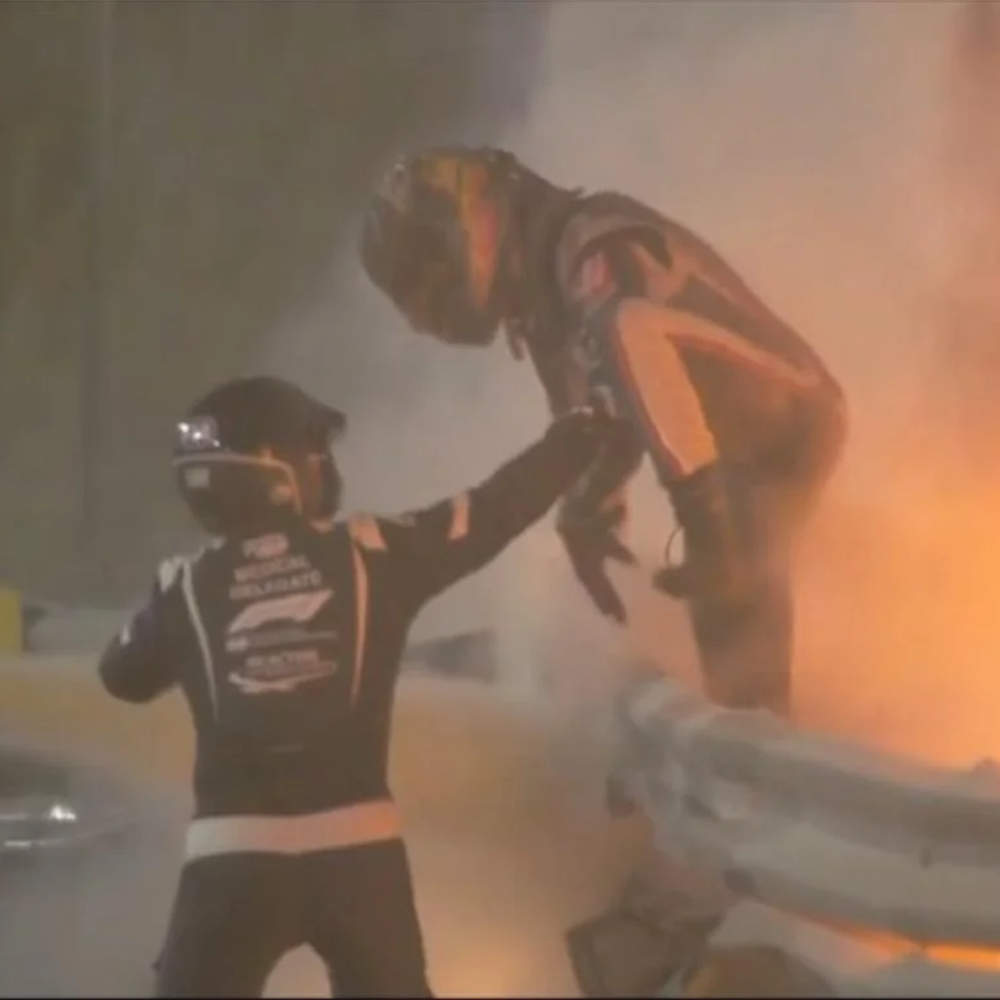 Romain Grosjean Fire